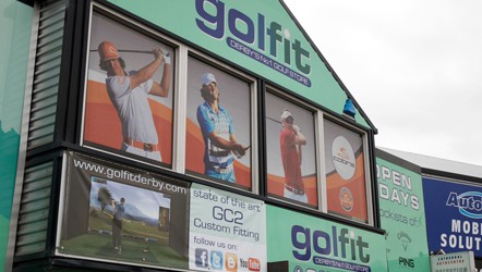 Contra-vision window graphics at Golf-fit Derby for Cobra Puma